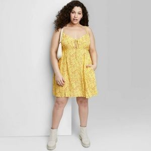 Wild Fable Yellow Floral Tie Front Fit & Flare Dress
